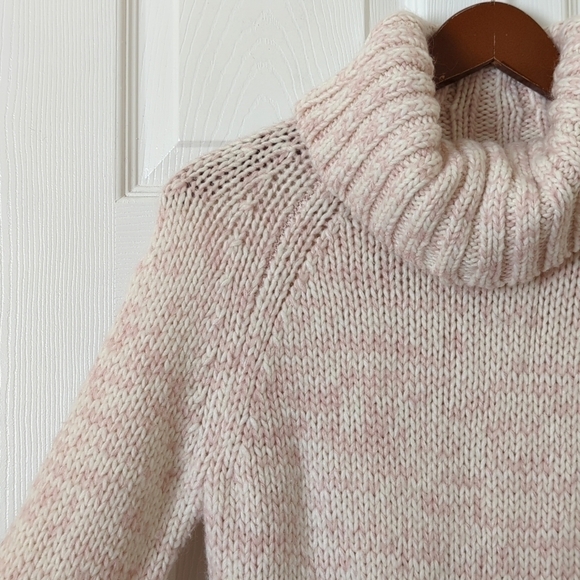 Loft Wool Blend Classic Marled Knit Tie Waist Cowl Neck Sweater Pink Cream M - Picture 3 of 10